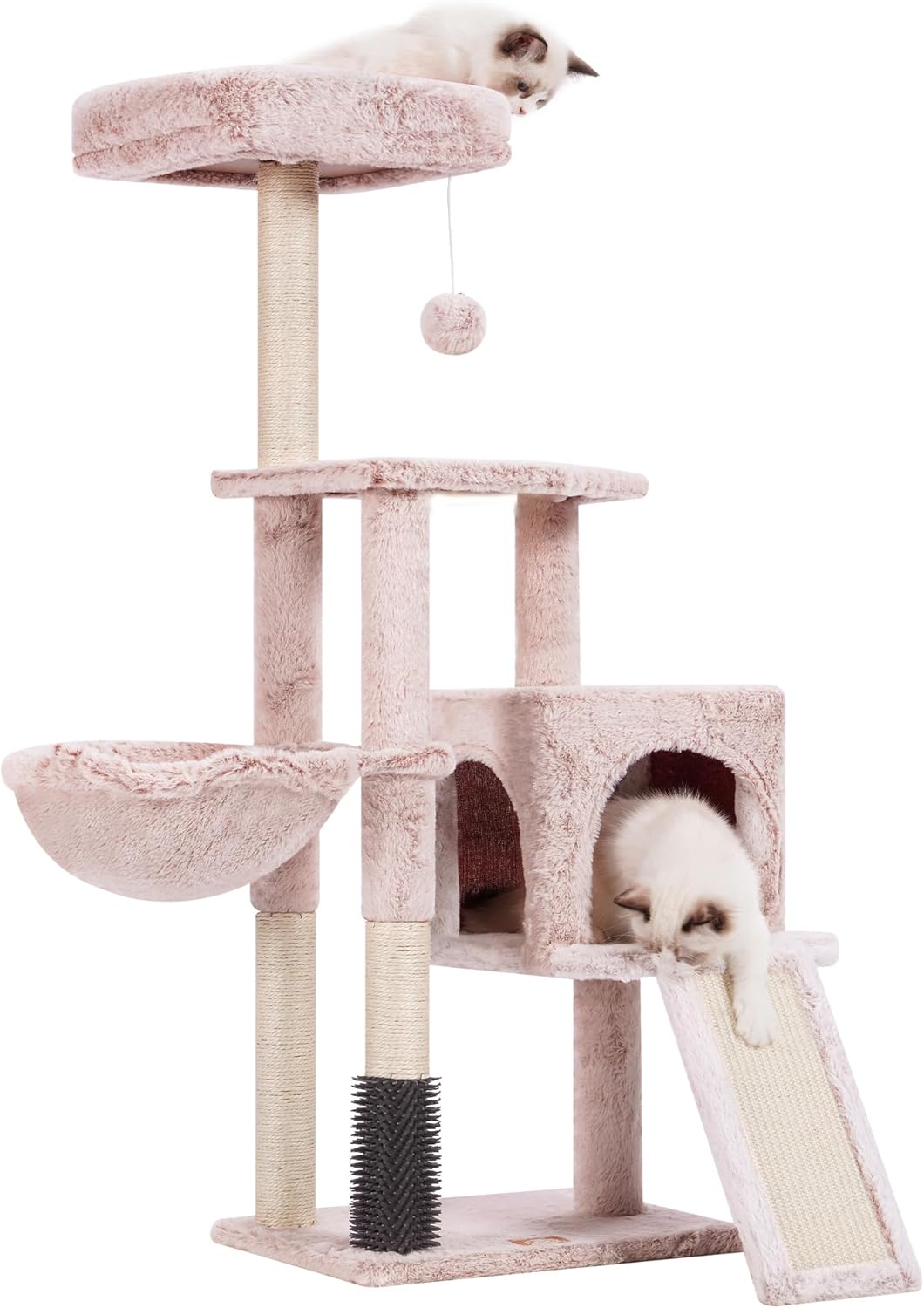 Heybly Cat Tree with Self Groomer Brush and Plush Perch