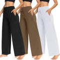 Wide Leg Pants for Women 3 Pack - High Waist Palazzo Lounge Pants