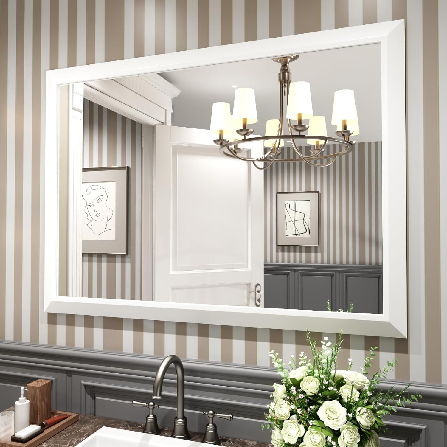 48x35 Inch Thick Metal Framed Bathroom Mirror for Home Decor