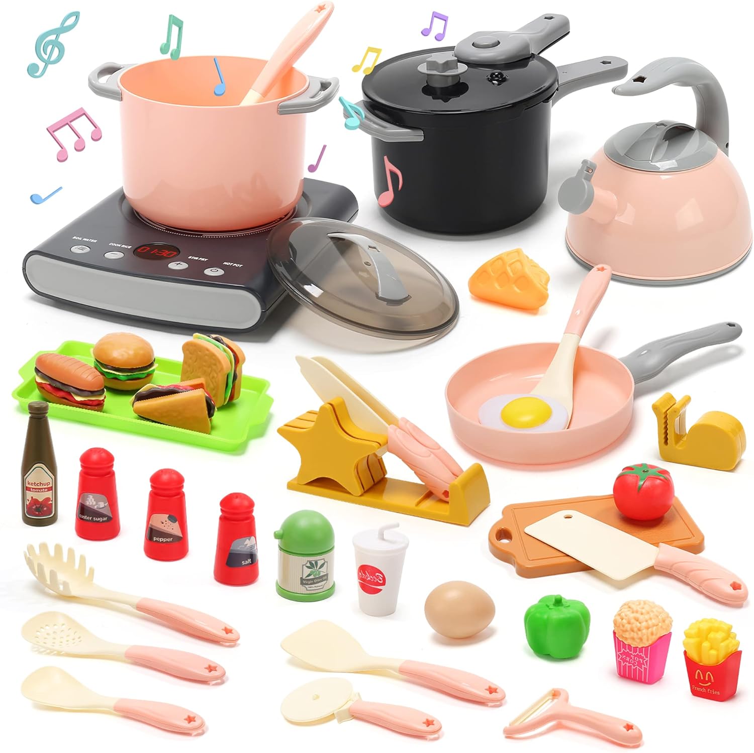 CUTE STONE Play Kitchen Accessories Set for Kids Cooking Fun