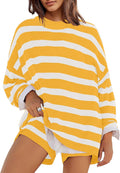 Womens Striped Sweater Set Oversized Lounge Two-Piece - Soft Knit