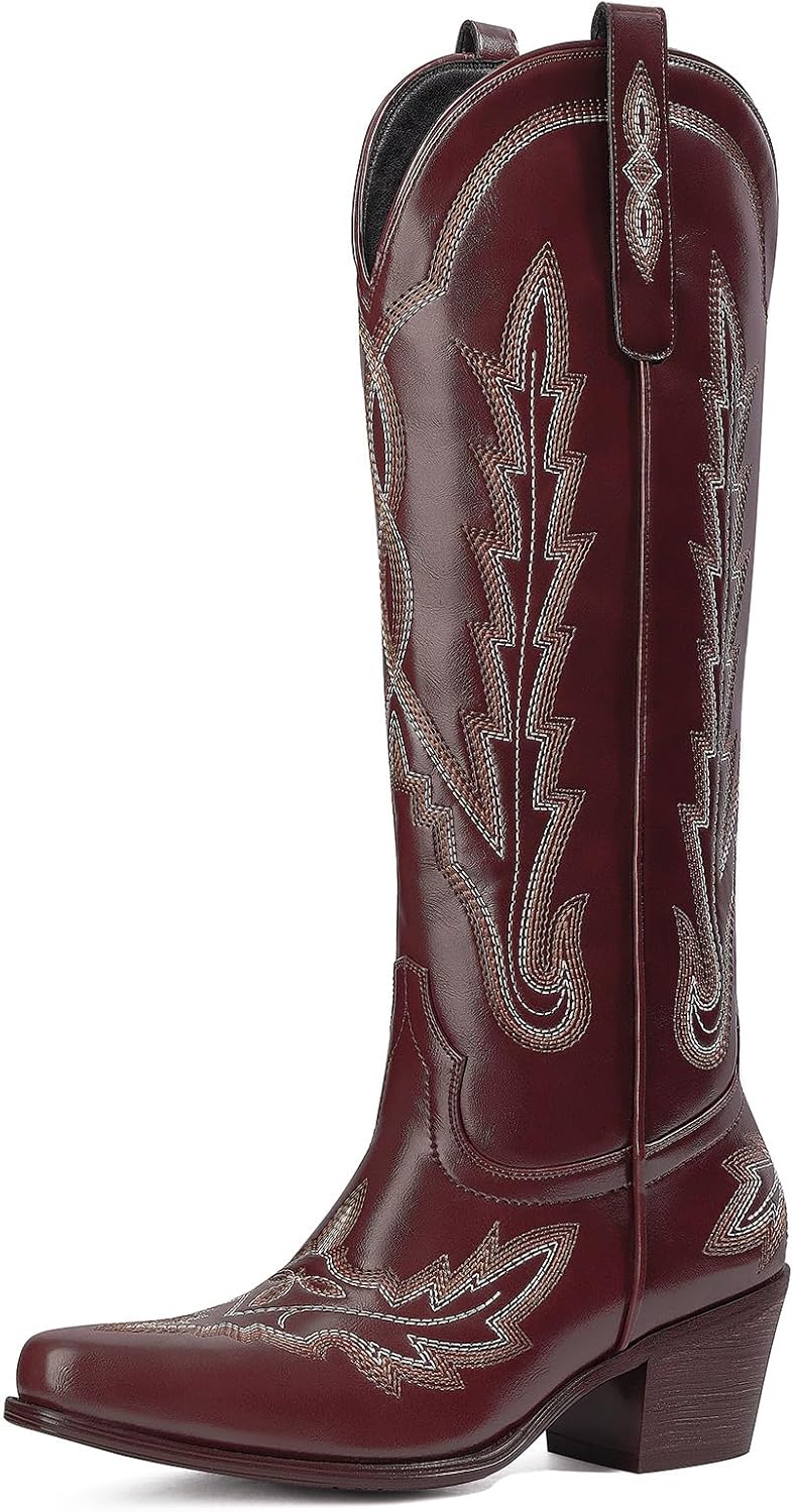 Ouepiano Cowboy Boots for Women with Classic Embroidery Style