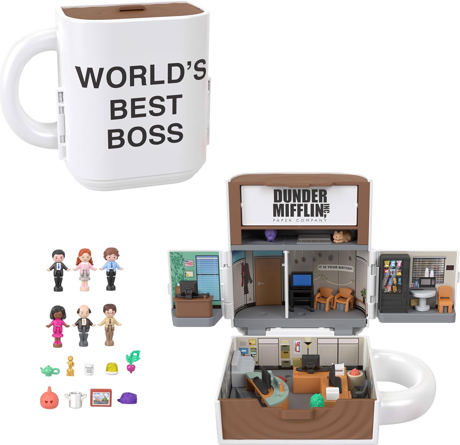 Polly Pocket x The Office Compact Playset with 6 Character Dolls