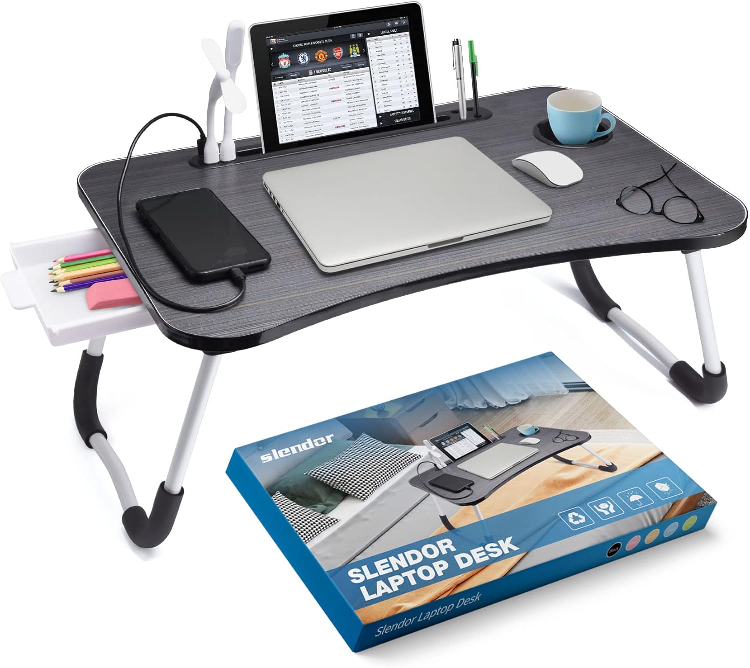 Slendor Lap Desk with Tablet Slot for Bed and Couch Use