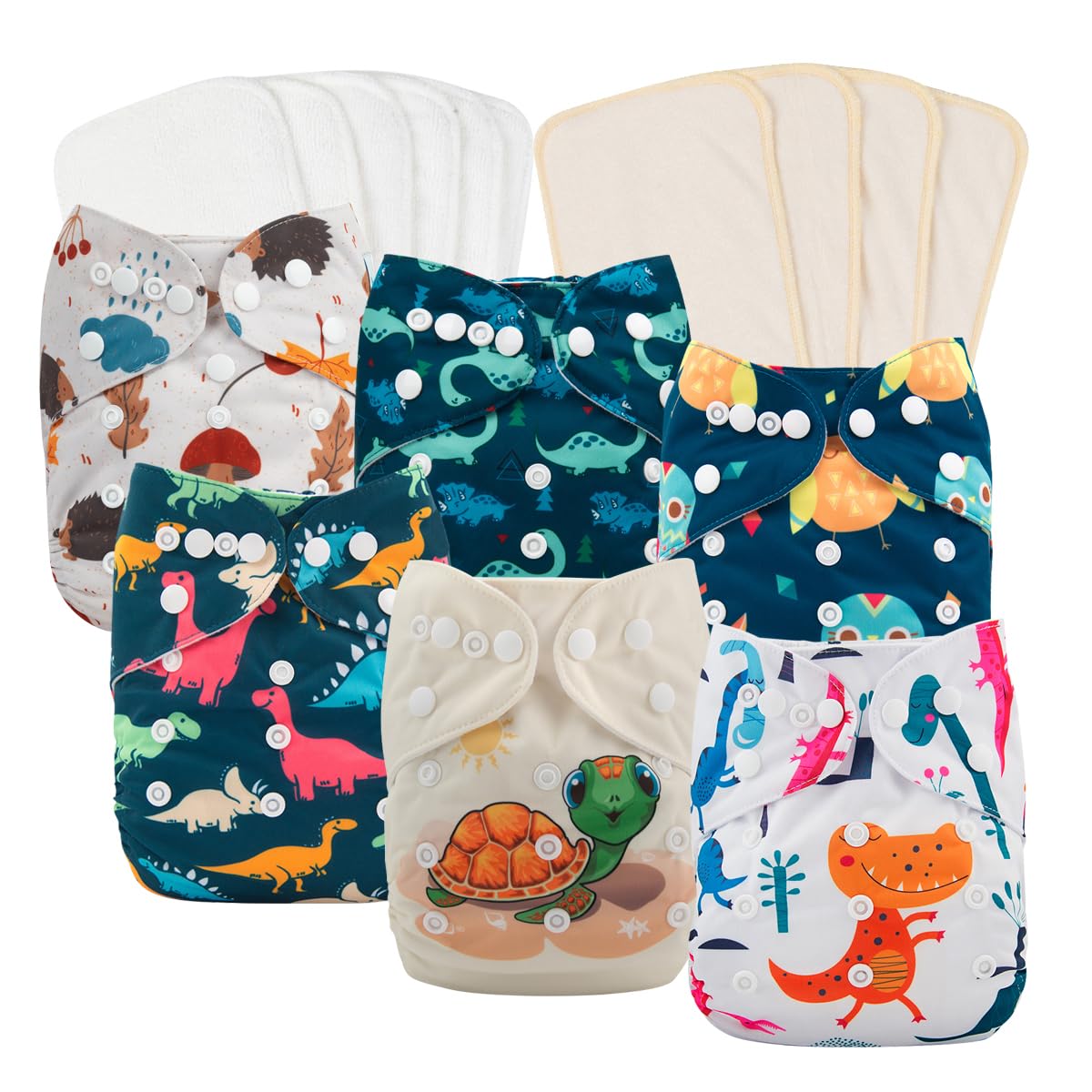babygoal Reusable Cloth Diapers 6 Pack with Adjustable Inserts