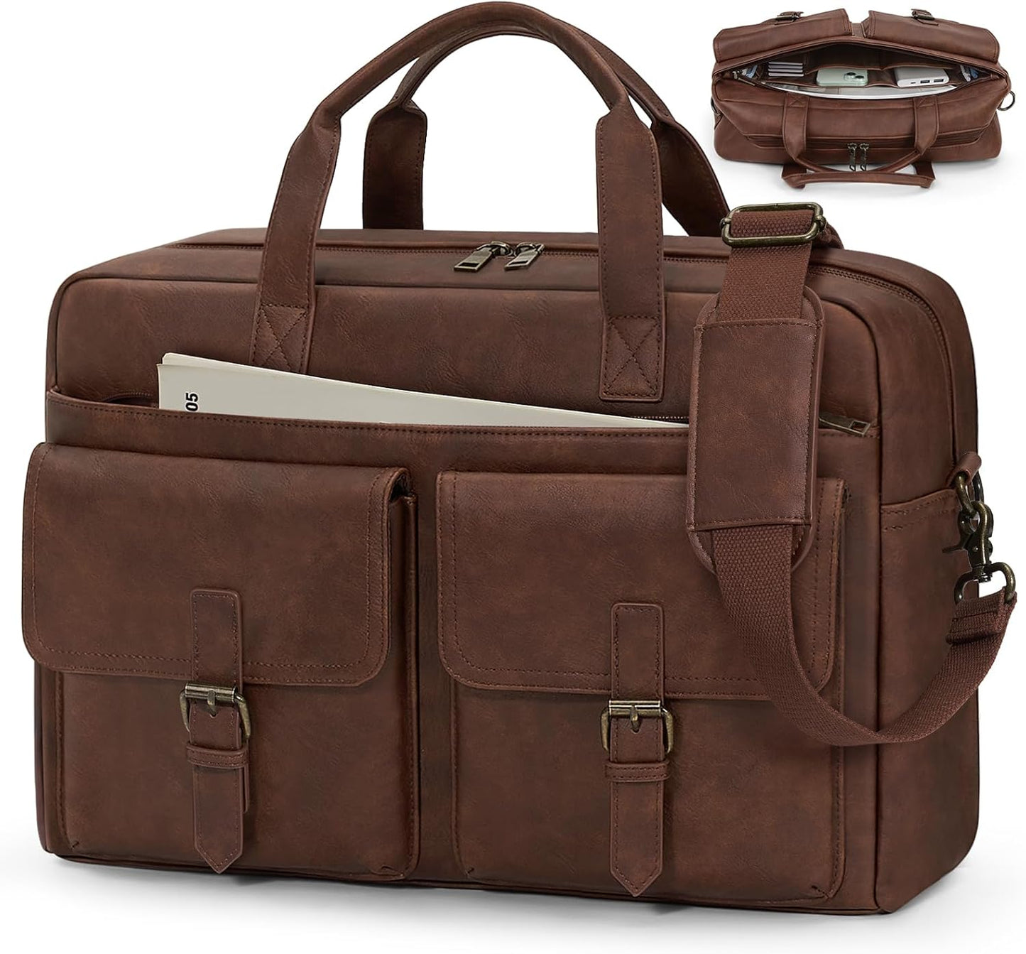 RAINSMORE 16 Inch Leather Laptop Messenger Bag for Men
