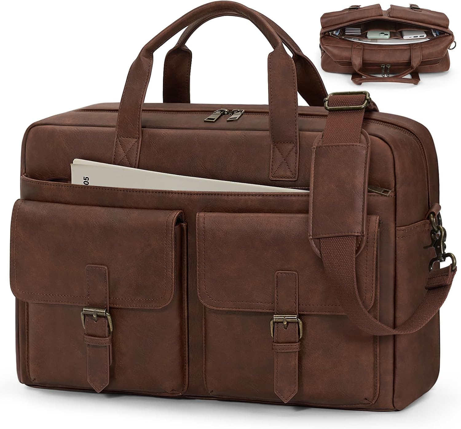 RAINSMORE 16 Inch Leather Laptop Messenger Bag for Men