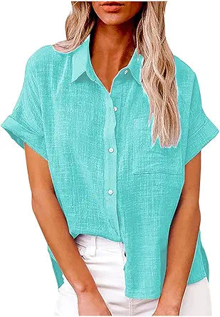 Womens Short Sleeve Button Down Shirts for Summer Style