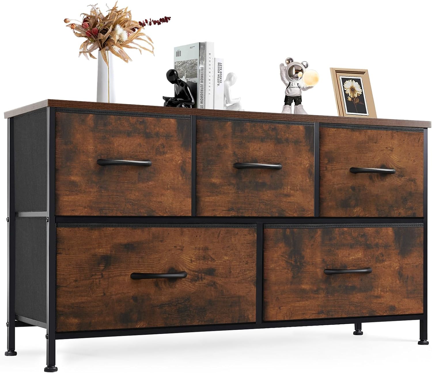 Dresser for Bedroom with 5 Storage Drawers and Wooden Top