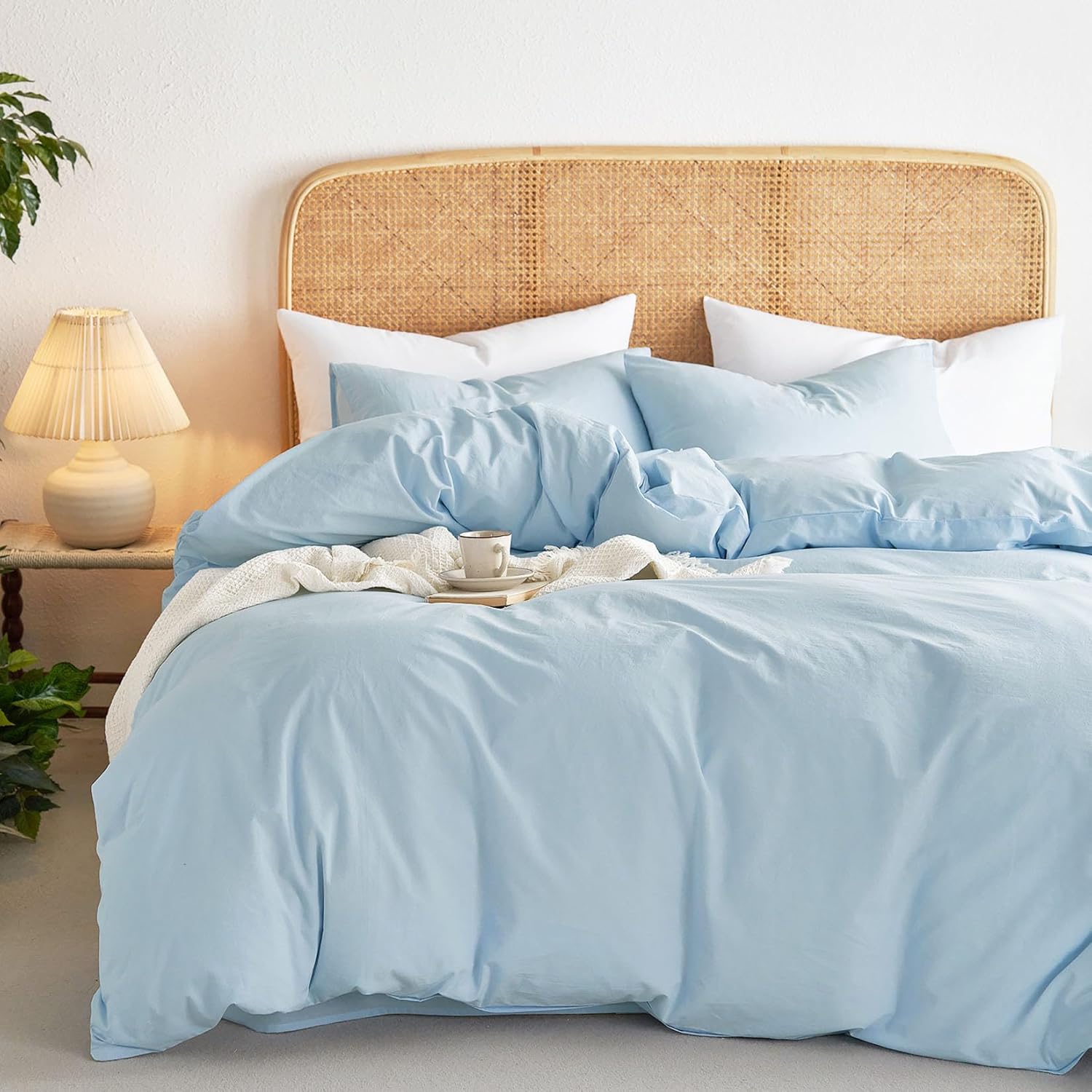 Cotton Duvet Cover Set in Sky Blue for Queen Size Beds