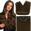 Full Shine Brown 20 in Remy Clip in Hair Extensions - Natural Length