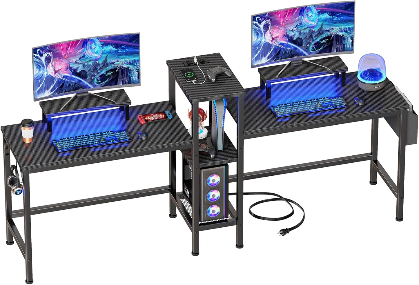 Furologee 2 Person Gaming Desk with LED Lights - Power Up Your Gaming Setup!