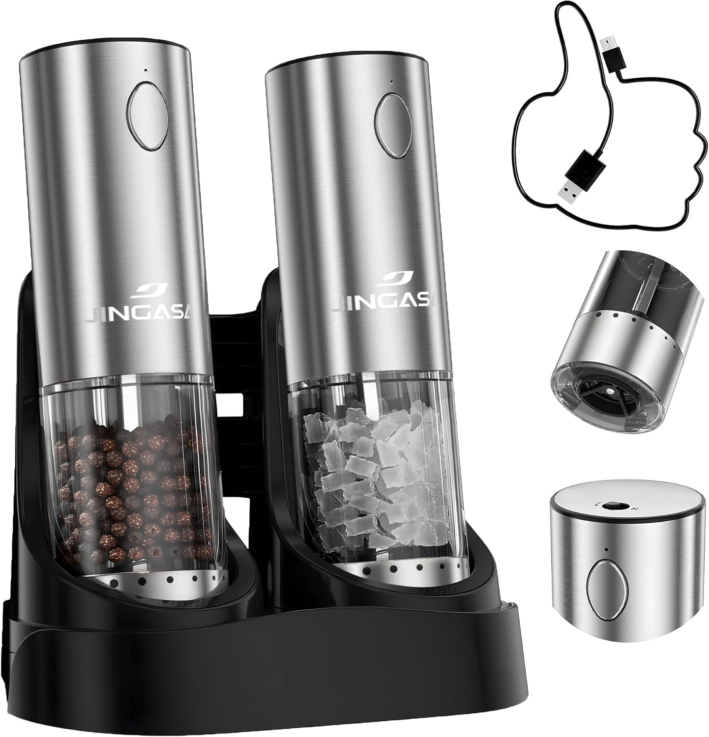 Electric Salt and Pepper Grinder Set with USB Charging Base