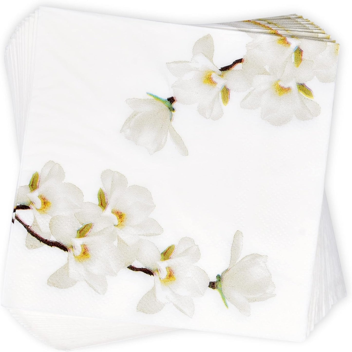 White Blossom Cocktail Napkins - 100 Count