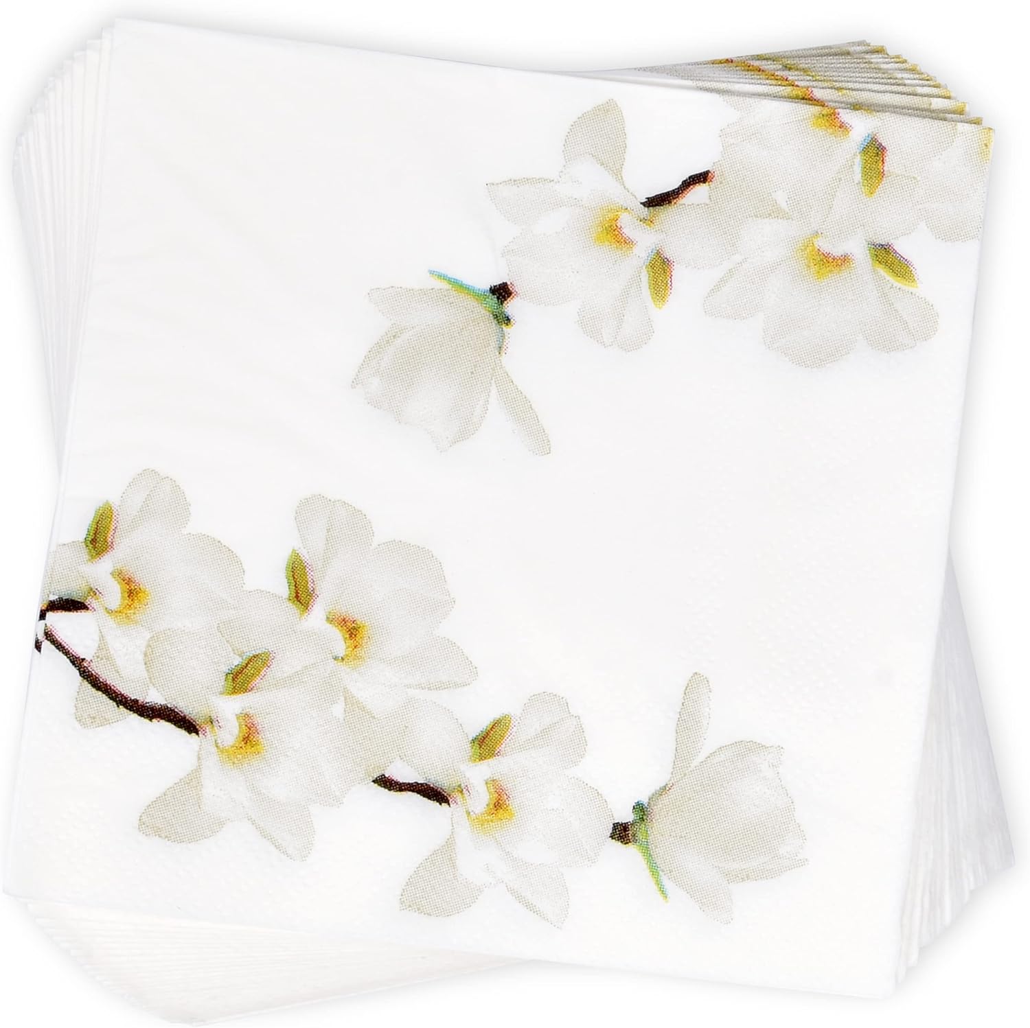 White Blossom Cocktail Napkins - 100 Count