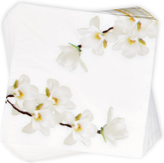 White Blossom Cocktail Napkins - 100 Count