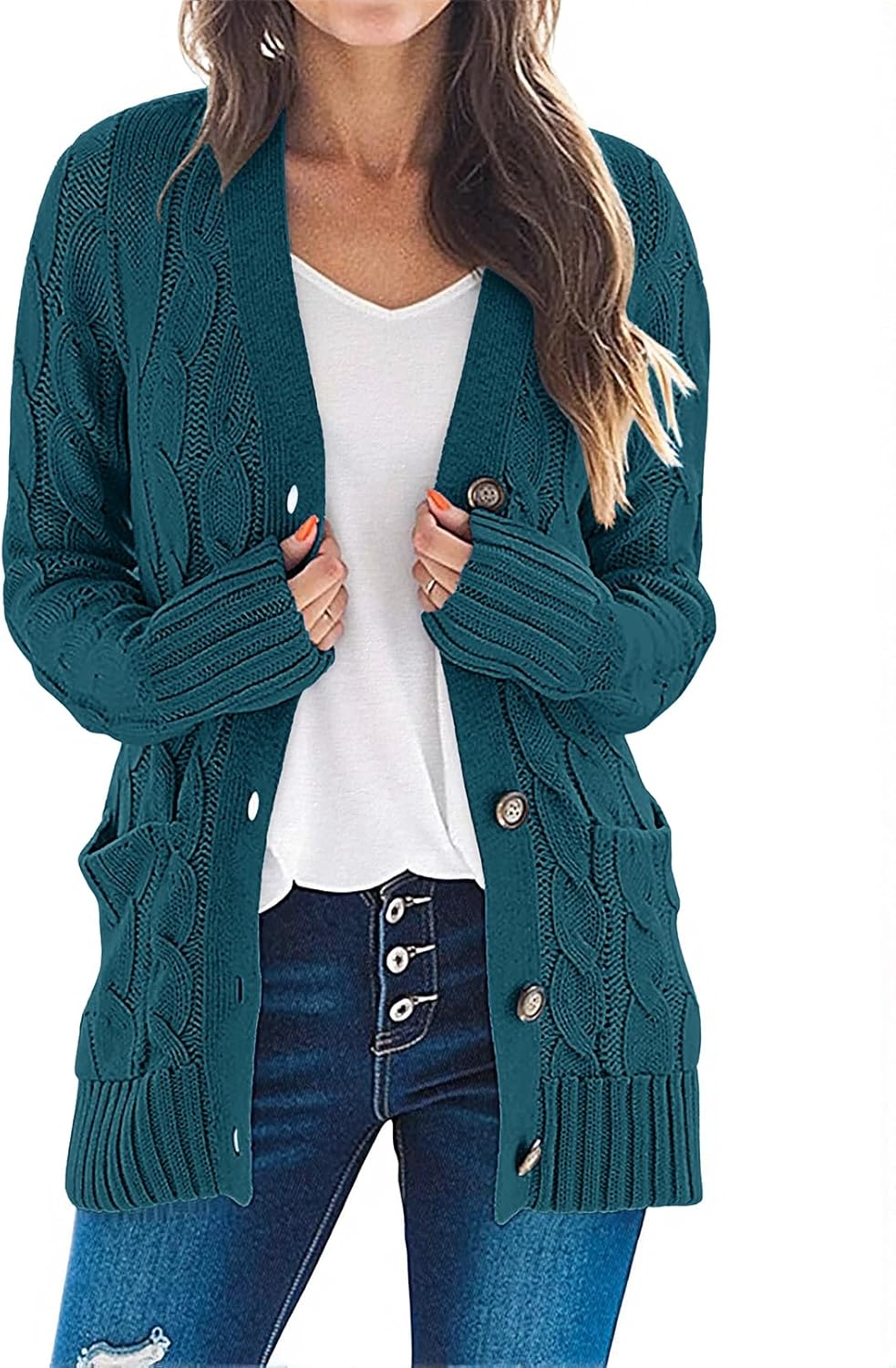 MEROKEETY Women's Fall Long Sleeve Cable Knit Cardigan Sweater