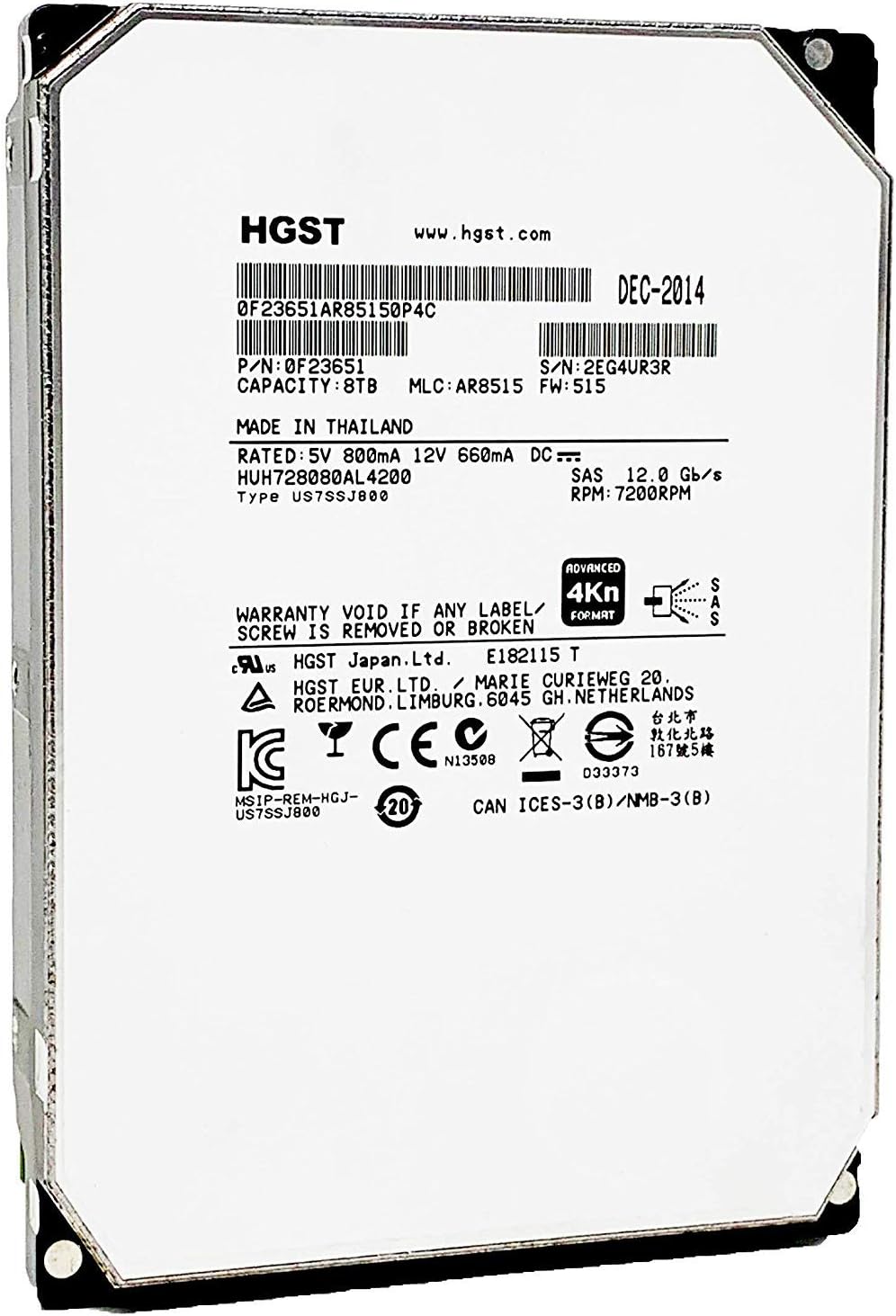 Renewed HGST 8TB SAS Enterprise Hard Drive