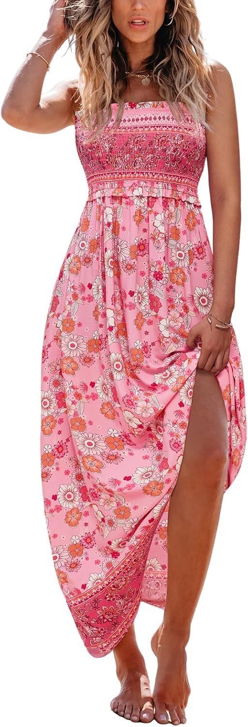 CUPSHE Women's Maxi Dress: Floral Smocked Sundress for Summer