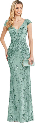 Womens Sequined Long Evening Gown for Wedding Party Events