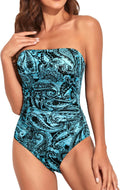 One Piece Tummy Control Swimsuit - Strapless Bandeau Halter