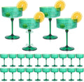 24 PCS Green Ribbed Martini Glasses 10 oz - Vintage Gold Rim