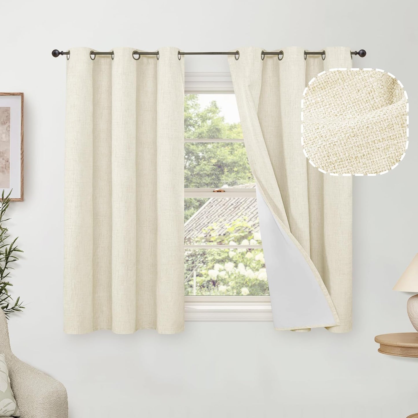 45 Inch Length Linen Blackout Curtains for Short Cafe Windows