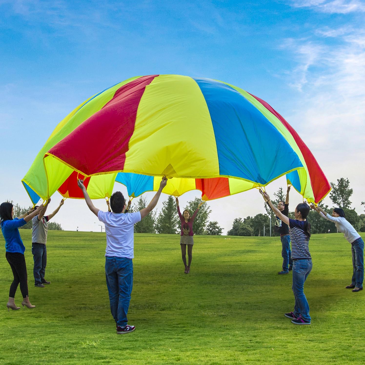 Sonyabecca Parachute for Kids - 20ft Diameter with 16 Handles