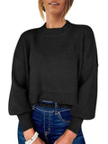 Cozy Women's Cropped Sweater with Oversized Crewneck Design