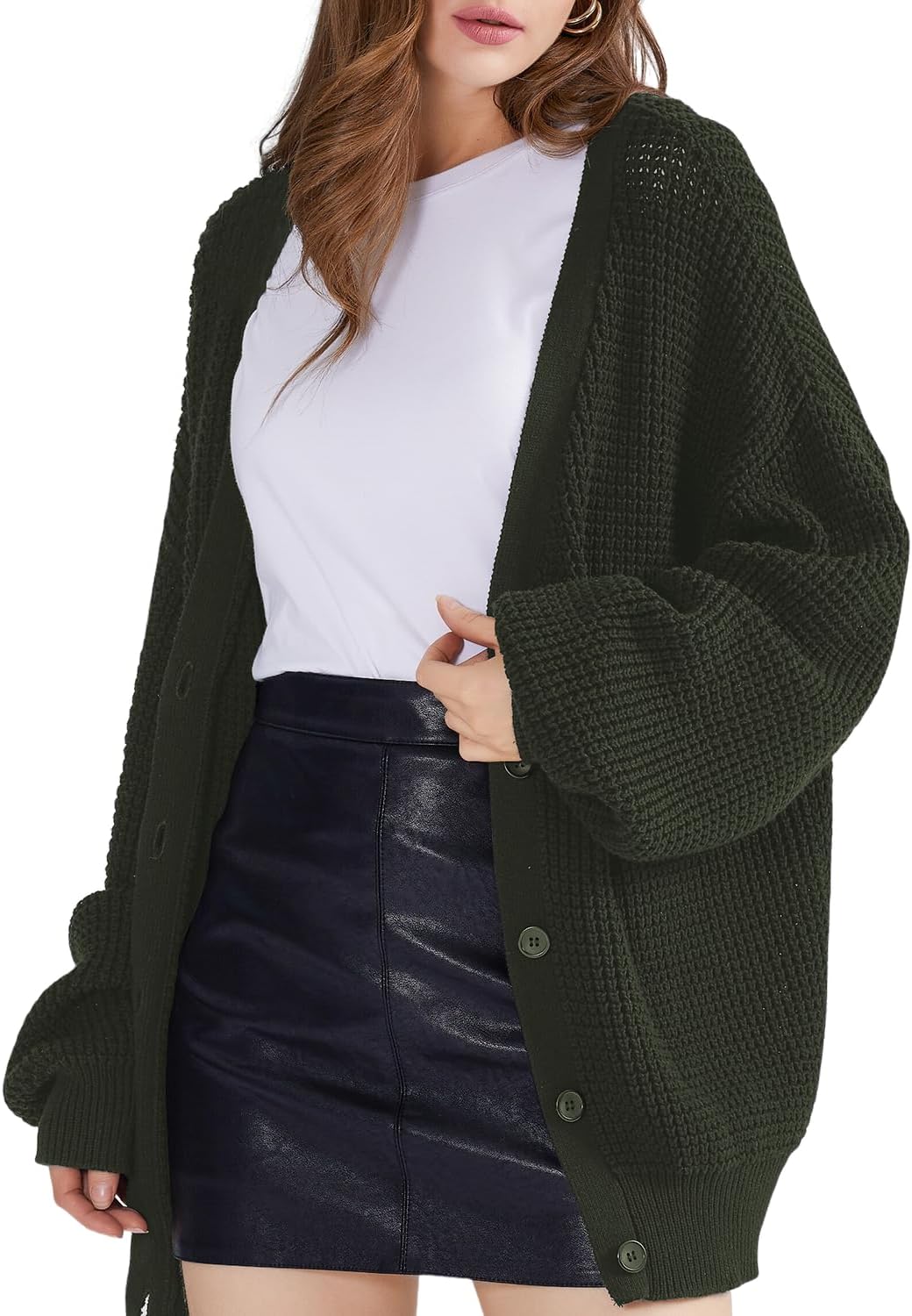 QUALFORT Cardigan Sweaters for Women - 100% Cotton Oversized Knit
