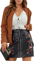 Bellivera Faux Leather Jacket Women Motorcycle Zipper Bomber Women's