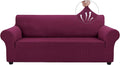 3 Cushion Sofa Slipcover Large Wine Red - Stretch Jacquard Couch Cover