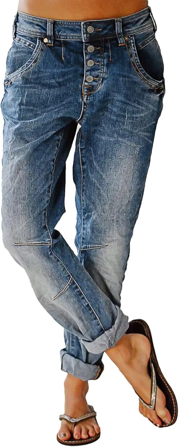 Flamingals Women's Stretchy Straight Leg Casual Denim Jeans