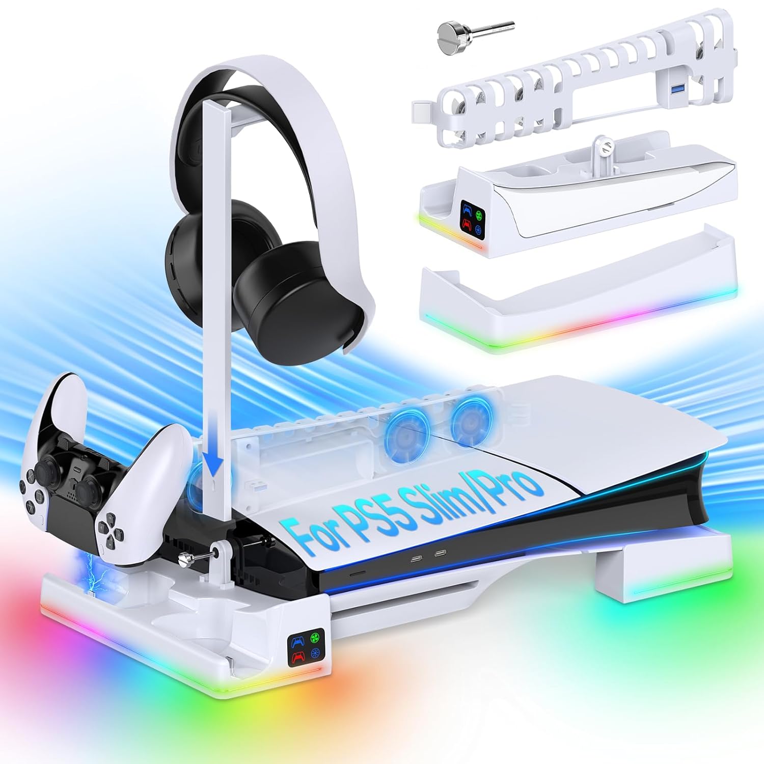 RGB Horizontal Cooling Station Stand for PS5 Slim/Pro Console