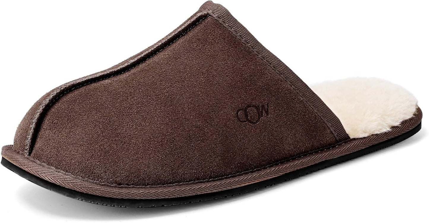 OOW Mens Slippers Genuine Suede Cozy Fuzzy Memory Foam Shoes