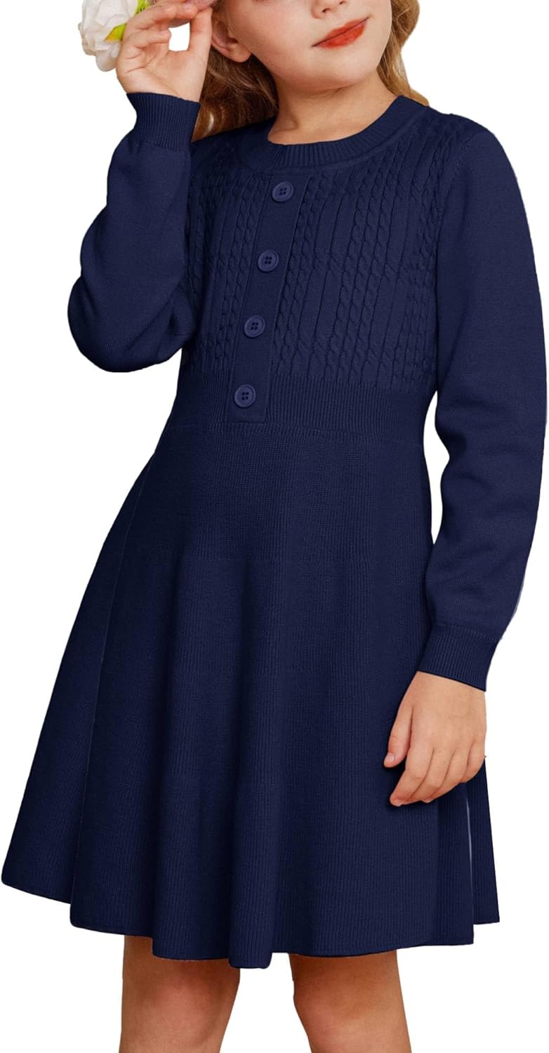 GRACE KARIN Girl Dress Long Sleeve Sweater Ruffle Button Front