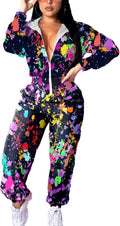 Women's Pullover Hoodies Jumpsuit Zipper Tracksuit Set - Casual Retro