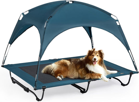 42 Inch Elevated Cooling Large Dog Bed with Removable Canopy