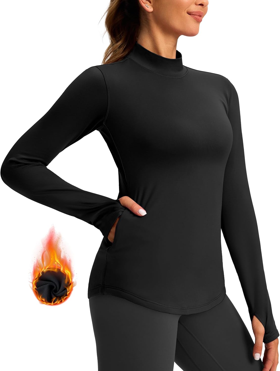 Insulated Zip Pocket Mock Neck Top ~ Winter Workout Essential