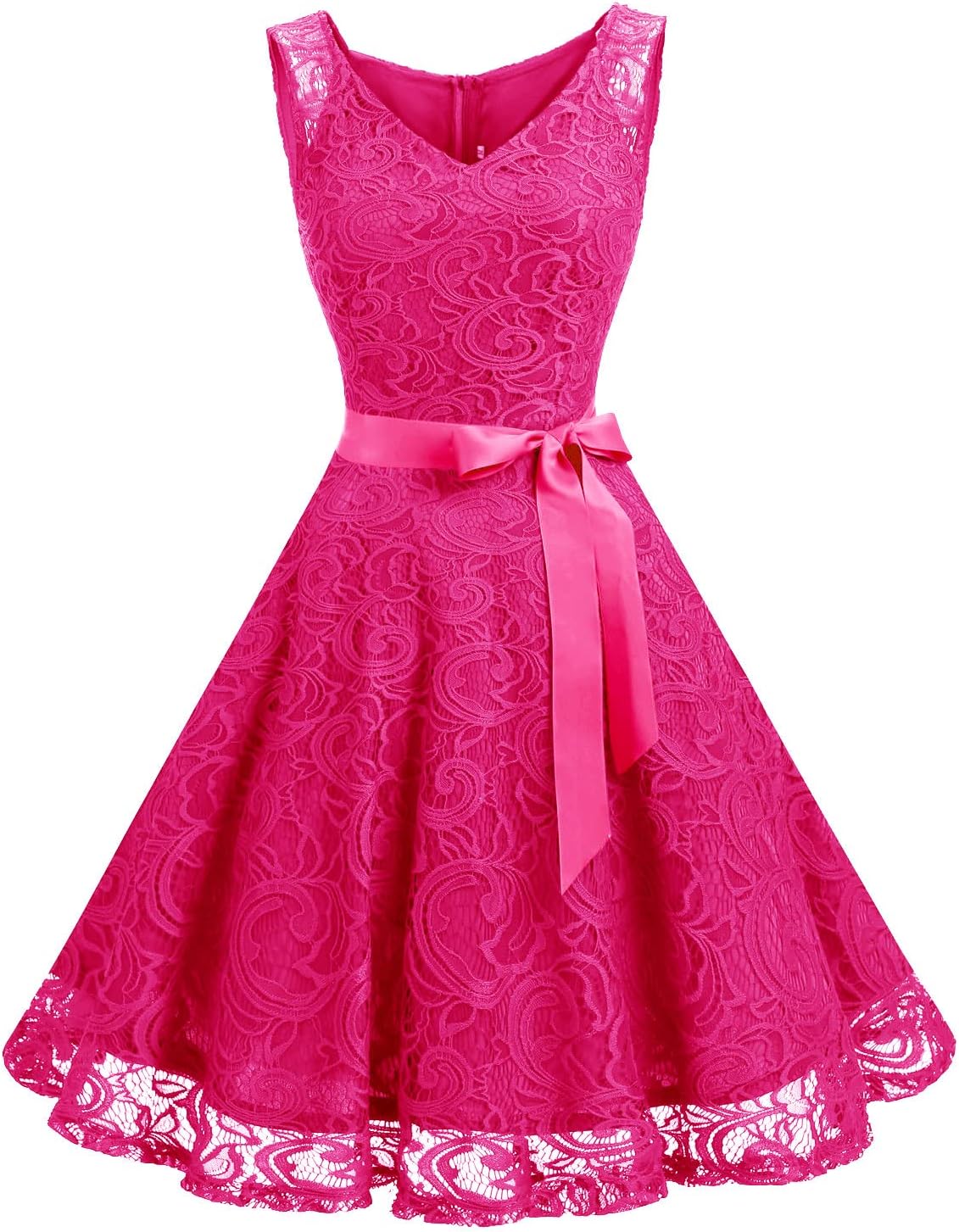 Floral Lace Bridesmaid Party Dress with V Neck Design