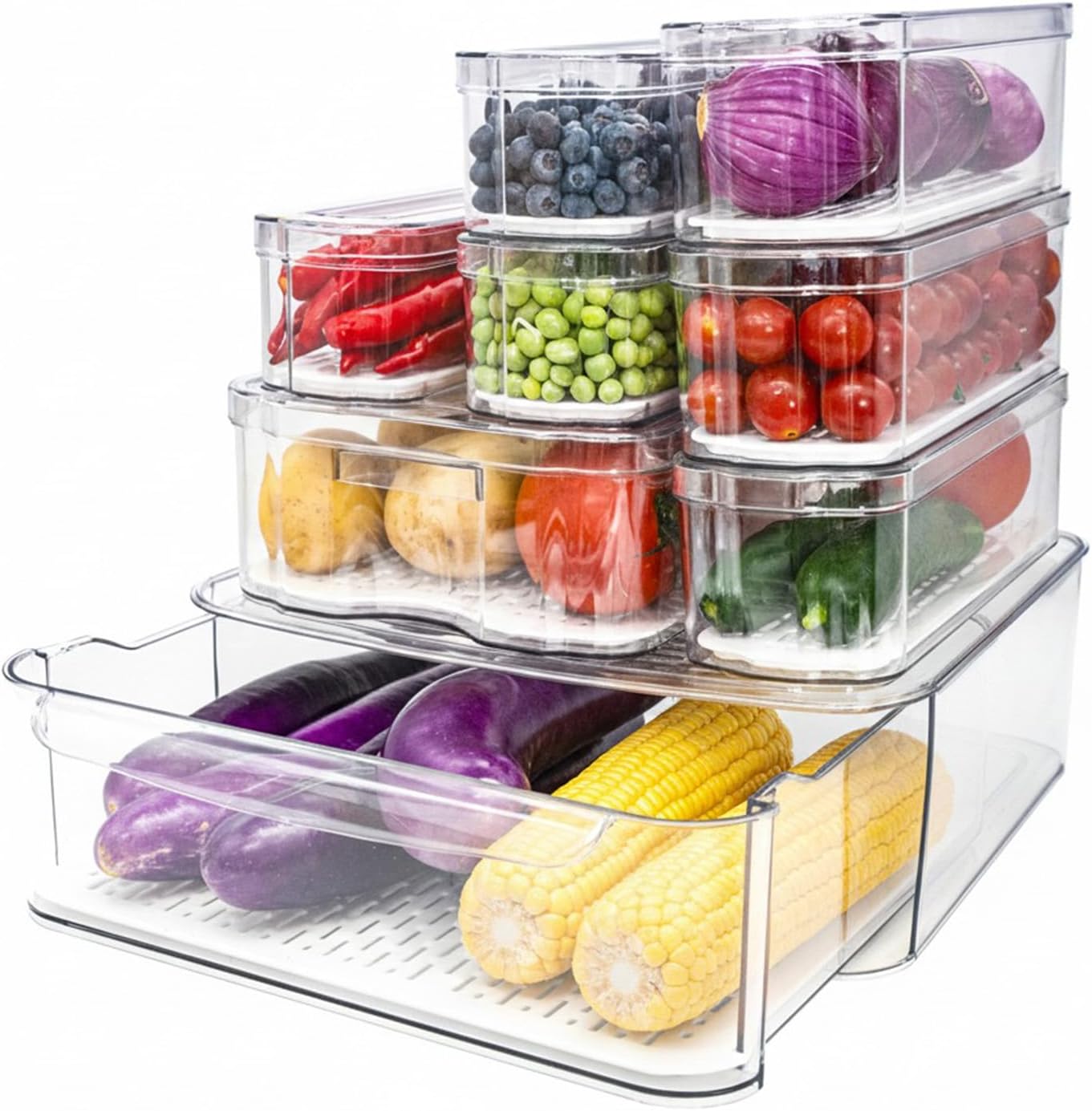 Fridge Organizers and Storage: Clear Pull-out Drawer Set of 8