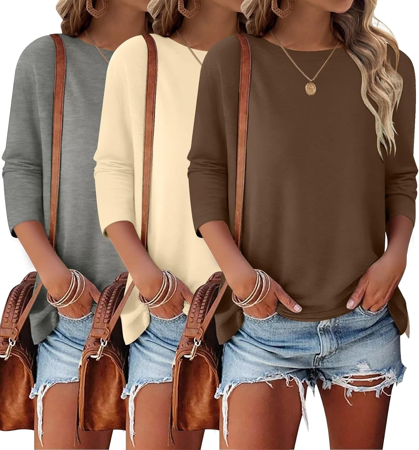 Trendy 3/4 Sleeve Tops for Women - Casual Summer Fashion
