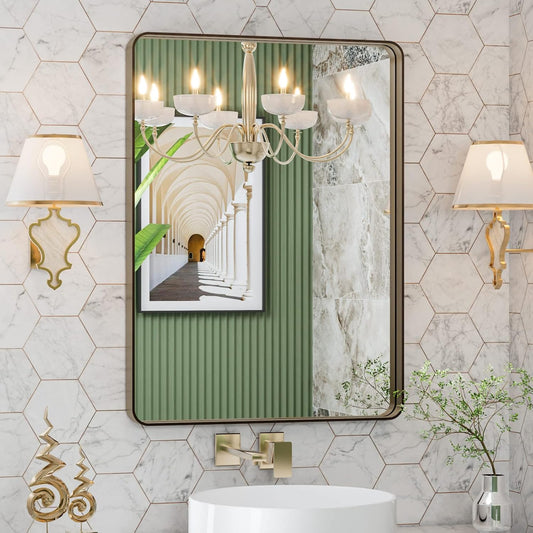 22X30 Bronze Bathroom Mirror with Rounded Rectangle Frame