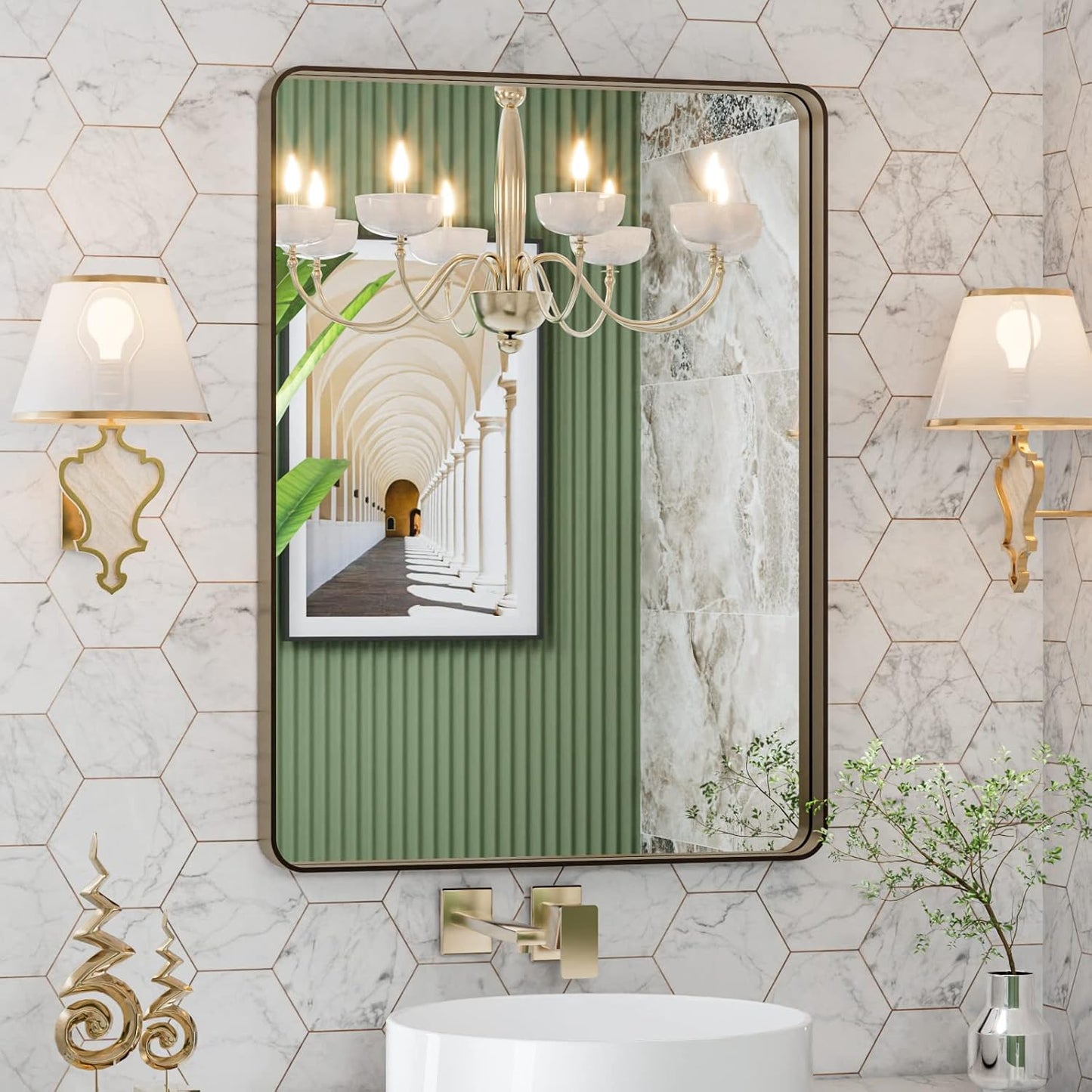 20X30 Bronze Bathroom Mirrors for Vanity with Rounded Rectangle Frame