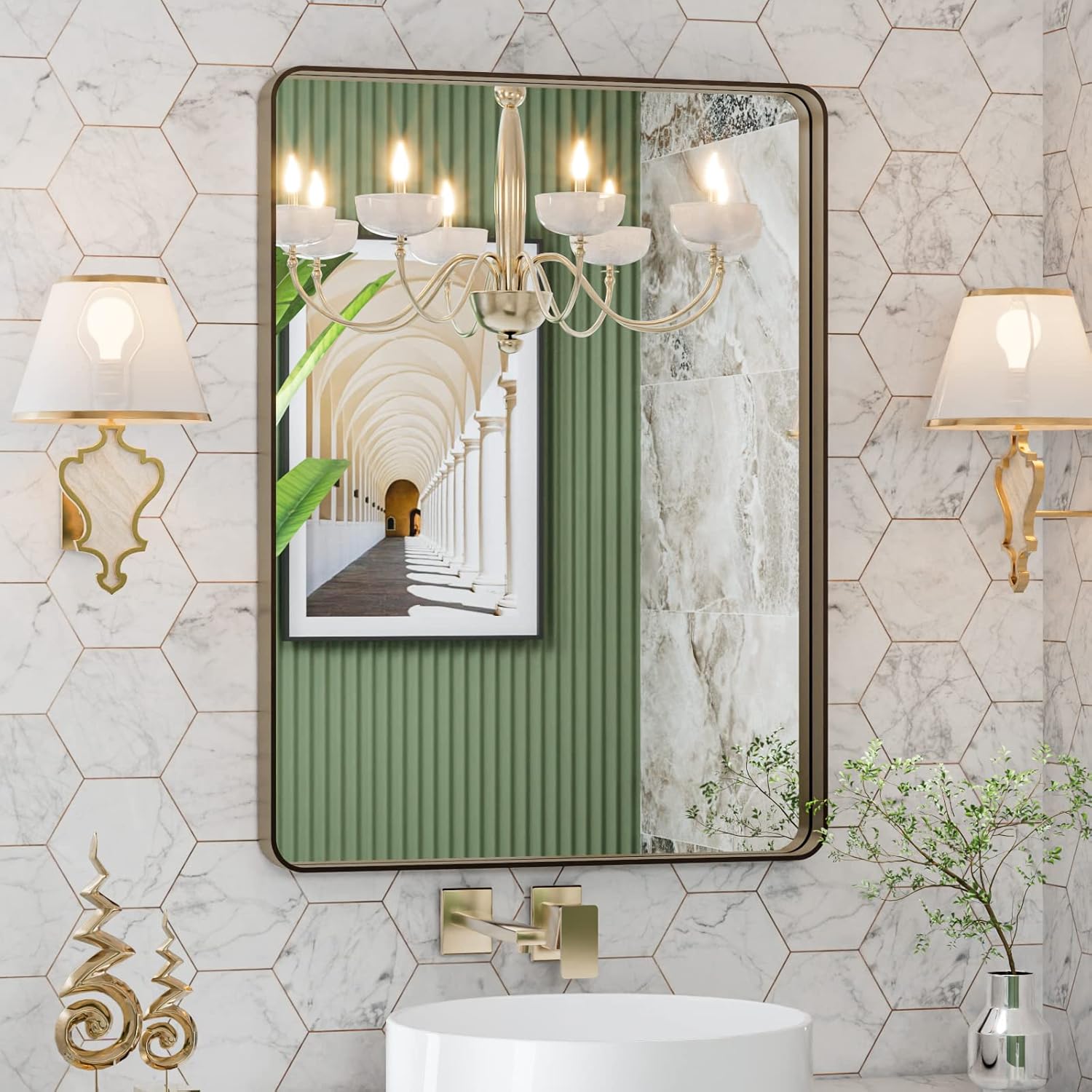 20X30 Bronze Bathroom Mirrors for Vanity with Rounded Rectangle Frame