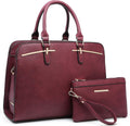 Women Vegan Leather Satchel Tote with Clutch - 2pc Set
