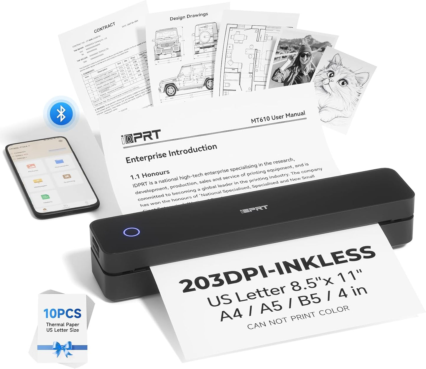 iDPRT Portable Printer Wireless for Travel - Inkless Mobile Printing