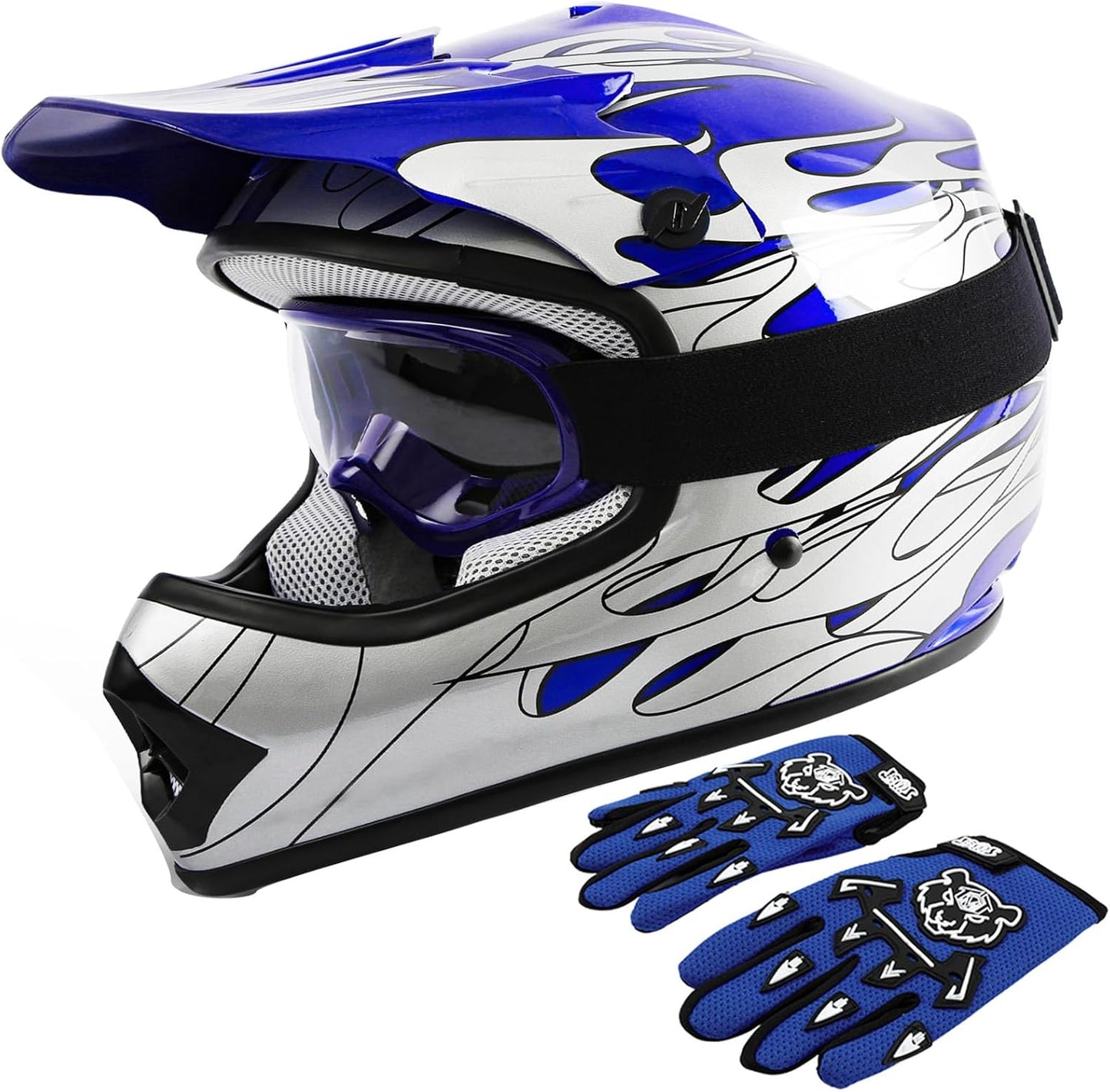 TCT-MOTORPARTS Kids Youth Motocross Helmet with Gloves and Goggles