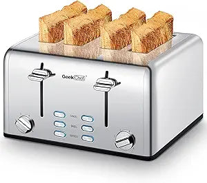 Geek Chef 4 Slice Stainless Steel Toaster with Extra Wide Slots