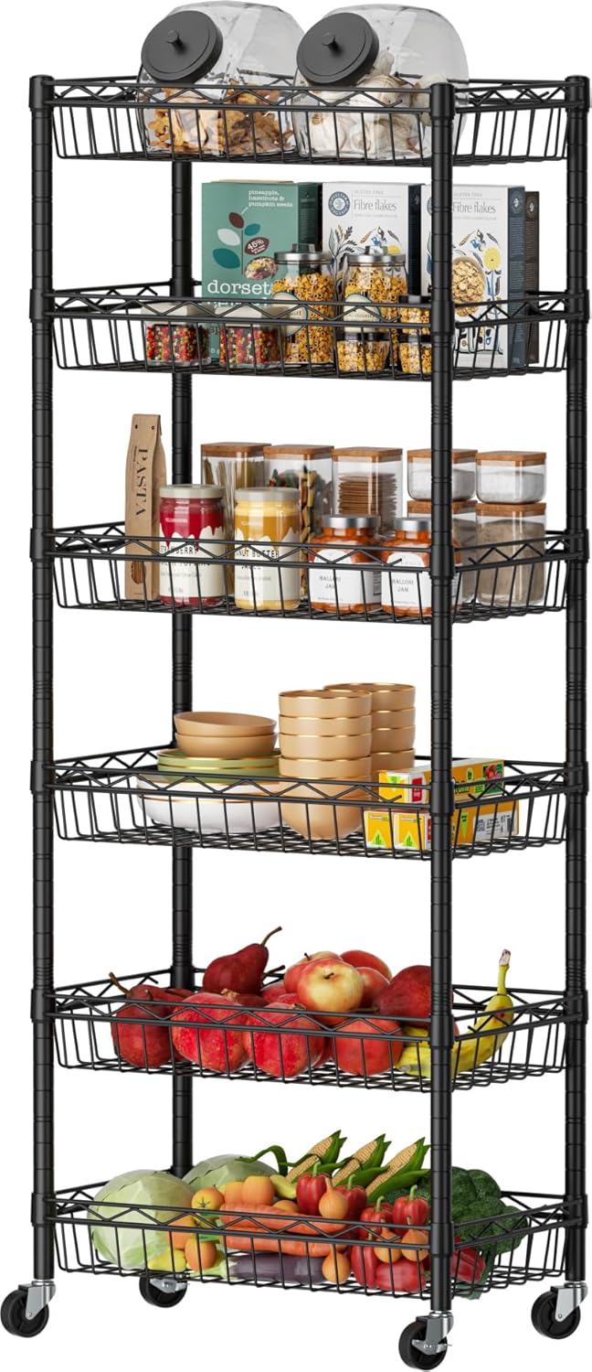 SINGAYE 6 Tier Basket Shelf Wire Shelving Unit for Storage